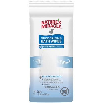 Natures Miracle Deodorizing Bath Wipes for Dogs Clean Breeze Scent