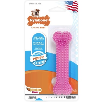 Nylabone Puppy Chew Dental Bone Chew Toy - Pink